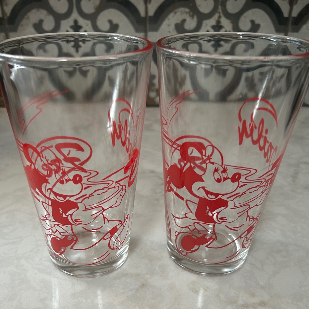 VERY RARE FIND! MINNIE MOUSE FRESH DAILY  GLASSES - SET OF 2